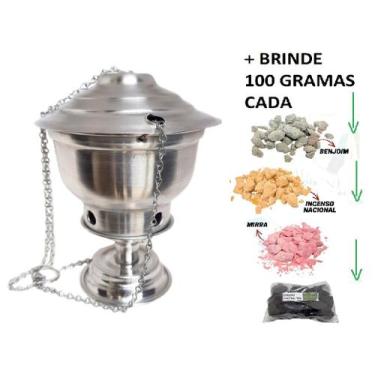 Imagem de Turibulo Incensário Polido Com Pé Jta Mais Kit Defumação - JTA MULTIVE