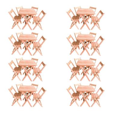 Imagem de Kit 8 Conjuntos Mesa Dobrável 70x70cm Para Bar Com 4 Cadeiras Em Madeira Maciça - Cru