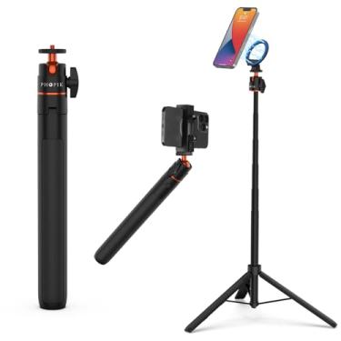 Imagem de PHOPIK Tripé magnético para celular com bastão de selfie de 55 polegadas, suporte de tripé magnético extensível compatível com iPhone/Android/câmera esportiva e Insta 360 x5, perfeito para gravação de