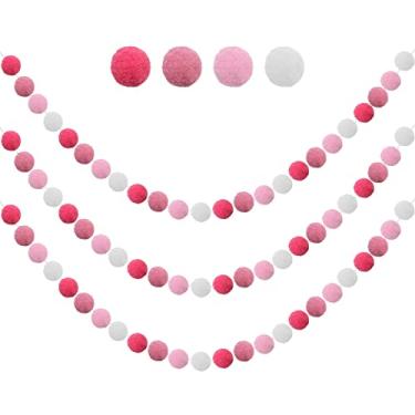 Imagem de PPXMEEUDC Unidades de Guirlanda de Bola de Feltro Rosa Pom Pom Garland 9,8 Pés 36 Bolas 4 Cores Pastel Decorações de Pom Pom Rosa Decoração de Berçário Bunting Decorações de Festa de Aniversário Para