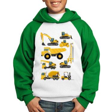 Imagem de Moletom Infantil Veículos de construção - Foca na Moda, Branco, Verde,