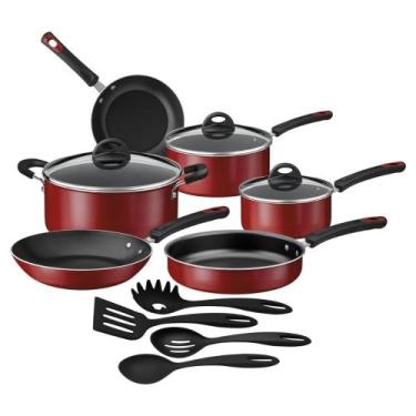 Imagem de Jogo de Panelas Everyday Vermelho 10 Peças Com Utensílios Em Alumínio 