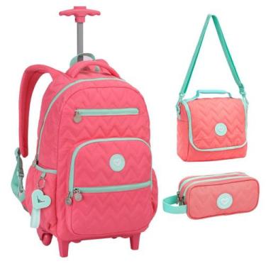 Imagem de Kit Mochila Rodas Lancheira Estojo 360º Metalizada Notebook - Seanite,