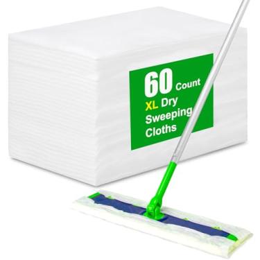 Imagem de 60 Panos de varredura a seco GG para esfregão Swiffer XL - Refil descartável extragrande para esfregão seco - Refil de esfregão seco multisuperfície de textura estilo comum para limpeza de chão