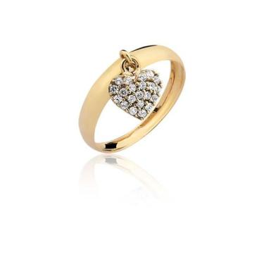 Imagem de Anel Pingente Coração Com Pedras Ouro 10k A330 - MAEHLER JOIAS, 9/Dour