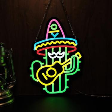 Imagem de PIPROX Chapéu Mexicano Cacto Guitarra Neon Letreiro Luz Noturna Para Bar Clube Quarto Hotel Pub Café Casamento Aniversário Festa Presentes