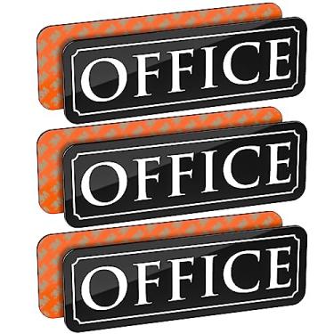 Imagem de Placa de porta de escritório para empresas, pacote com 3, fita de montagem dupla face para fácil instalação, placas para negócios ou escritório, acrílico preto, texto branco. 23 cm L x 7 cm A,