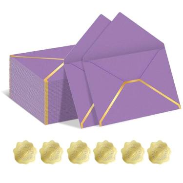 Imagem de 50 envelopes coloridos A7 12 x 17 cm, envelopes de convite com aba V, envelopes de carta para cartões de 12 x 18 cm, aniversário, casamentos, formaturas, cartões de felicitações, chá de bebê (roxo)