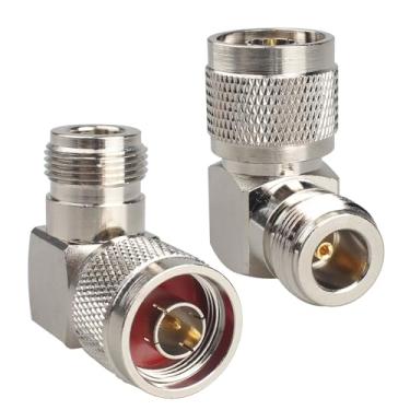 Imagem de Futheda 2 peças N macho para N fêmea ângulo direito conector de 90 graus RF adaptador de cabo coaxial compatível com Walkie Alkie Wi-Fi LMR WLAN rádio amador transmissão antena extensão telefone