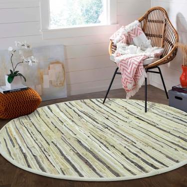 Imagem de Area Rugs Tapete redondo de algodão bege 1,8 m feito à mão para quarto, banheiro, sala de estar | Tapete circular reversível lavável Boho para cozinha, pátio, sala de jogos infantil, berçário