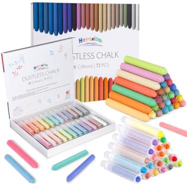 Imagem de Heyoxista Conjunto de 72 peças de giz colorido sem poeira com 24 suportes – materiais de arte e desenho não tóxicos para crianças, funciona em vidro/papel/madeira/quadro-negro (evitar texturas