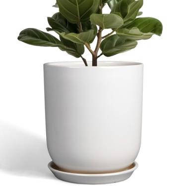 Imagem de SUNPOTFOR Vasos para plantas - Vaso de cerâmica de 25 cm com orifício de drenagem e pires, vaso grande para plantas, ambientes internos e externos, vaso de flores moderno para decoração de casa,