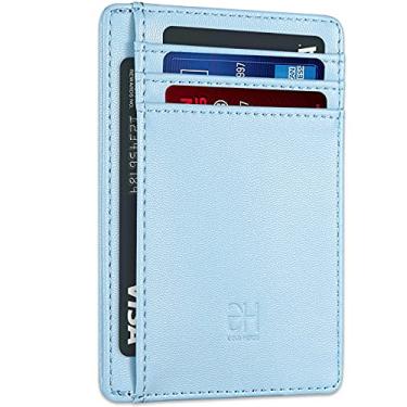 Imagem de Carteira feminina de couro minimalista com bloqueio de RFID, bolso frontal, Cera de óleo azul, Slim, Minimalista