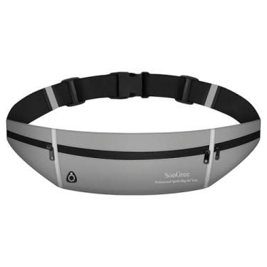 Imagem de SooGree Cinto de corrida fino para mulheres e homens, pochete refletiva para atividades ao ar livre, cinto, zíper à prova d'água, suporte de telefone de corrida, bolsa de corrida para celular e