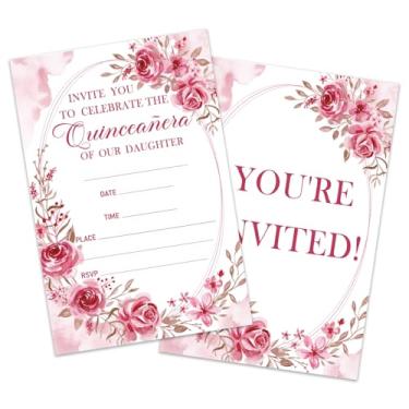 Imagem de Fihjm Convites de quinze anos, convites de festa de aniversário, convites de festa, convites de aniversário, meninas, (20 unidades) com envelopes, suprimentos para festa de aniversário - Birinvite 04