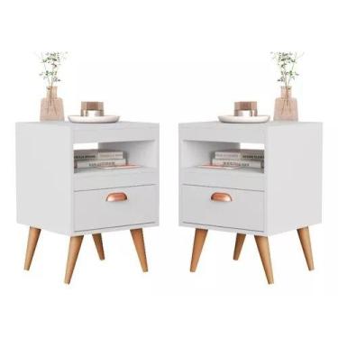 Imagem de Kit 2 Mesa de Cabeceira (criado)  Para Quarto Com Pés Retro 1 Gaveta e