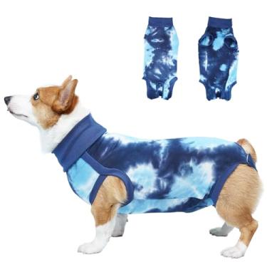 Imagem de pangdi Terno de recuperação para cães após a cirurgia, Spay Suit feminino e castrado masculino, macacão para cães pós-cirúrgicos, feridas abdominais e condições de pele, azul, PPP