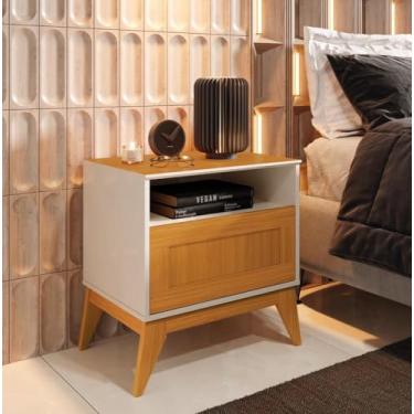 Imagem de VIA NOSSA - Mesa de Cabeceira Siena tampo e pés em Mdf com 1 Gaveta - Off white e cedro