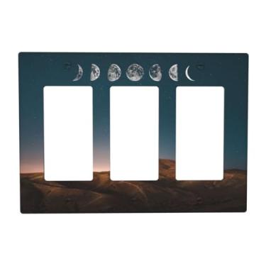Imagem de Moon Phase Mountain 3 Gang Rocker Light Switch Cover Plate Decorativa Tripla Tomada Placa de Parede GFCI Placa Frontal Elétrica Dimmer para Casa de Banheiro Decoração de Quarto 6,7 x 4,8 polegadas