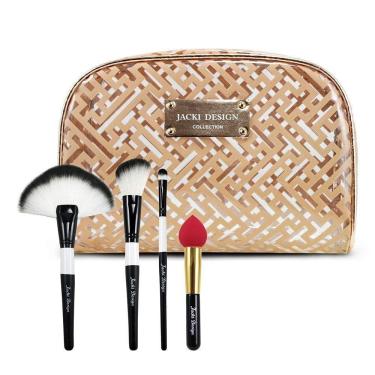 Imagem de Kit Necessaire, Pincel Profissional 3pcs, Pincel Esponja Dourado