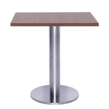 Imagem de Mesa Beta Big em Inox 75 cm (Altura) com Disco Redondo com Tampo em MDP Quadrado 80 cm Cor Imbuia