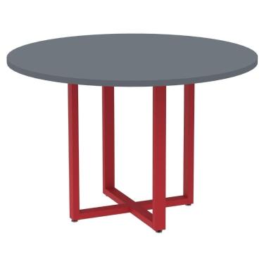 Imagem de Mesa de Reunião Redonda P25 Pandin 110 cm (Largura) Tampo MDP Grafito Pé Aço Tubular Vermelho