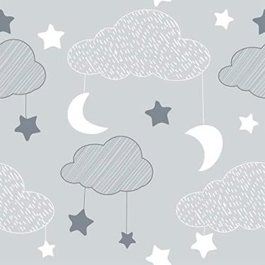 Imagem de Papel De Parede 5m Adesivo Cinza Céu Nuvens Lua Estrelas Infantil