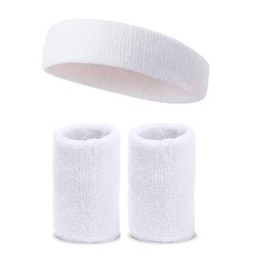 Imagem de Kit Faixa + Par de Munhequeiras 8 cm Branca Alta Absorção Suor