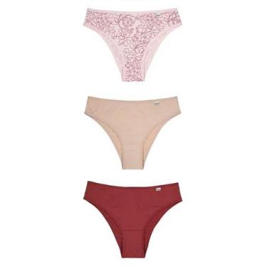 Imagem de Kit Calcinha Del Rio Feminina 3 PeçasBiquíni - DELRIO, Bege, Vermelho,