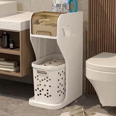 Imagem de CSLOPMH Cesto de roupa suja fino, cesto de roupa suja com alças recortadas, roda invisível na parte inferior, armazenamento de roupas sujas para banheiro, quarto, armário, 2 níveis