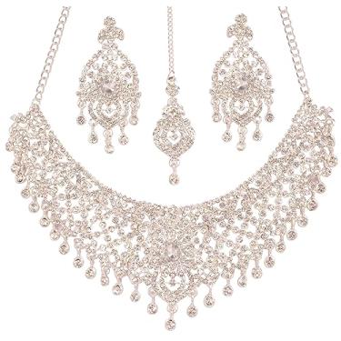 Imagem de Touchstone Conjunto de colar feminino Hollywood Glamour Diamond Look Rhinestone Crystal Grand Bridal Designer Jewelry Hasli em tom dourado ou prateado., Sem Pedra Preciosa