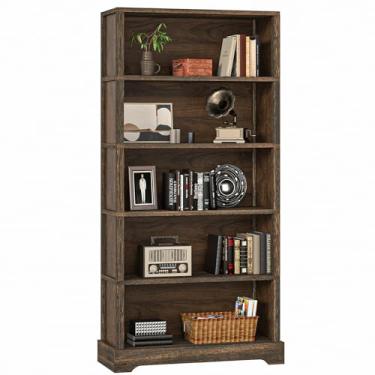 Imagem de TVU Estante de livros de madeira maciça de 5 camadas, estante de livros de chão, 165 cm A × 80 cm L × 30 cm P, capa de livro estilo fazenda com base arqueada, adequada para sala de estar, estudo