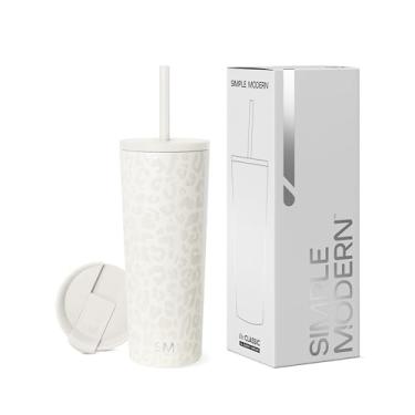 Imagem de Simple Modern Copo isolado com tampa de canudo e tampa flip Caneca de café de viagem copo reutilizável Presentes para homens, mulheres, mãe, pai Coleção clássica 680 ml Leopardo creme