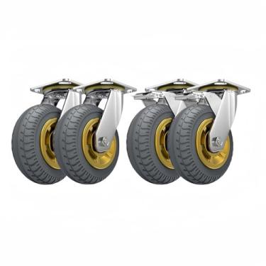 Imagem de Rodas de rodízio de 6 polegadas, 4 rodízios de placa de borracha para serviços pesados, rodízios giratórios sem ruído (2 com freio, 2 sem freio)