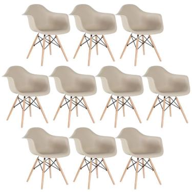 Imagem de Kit 10 Cadeiras Charles Eames Eiffel Daw Com Braços E Pés De Madeira Clara Nude