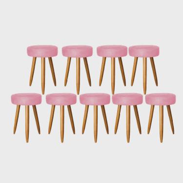 Imagem de Kit 09 Banqueta Alta Julia 50cm Bar Cozinha Balcão Bistrô Pé Palito Caramelo Suede Rose Gold - Ahz Móveis