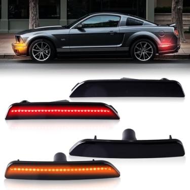 Imagem de Luzes de LED laterais para para-choque traseiro vermelho, refletores laterais e refletores de LED âmbar dianteiros para Ford Mustang 2010-2014 - Pacote com 4