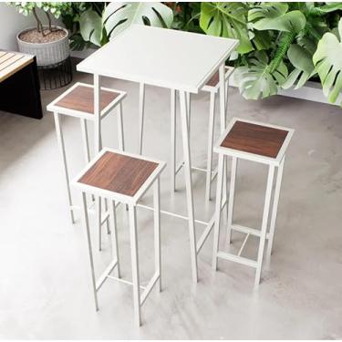Imagem de Conjunto Mesa Alta Bar Bistrô Branca 4 Bancos Imbuia Botequim Industrial White
