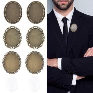 Imagem de SUNNYCLUE 1 caixa 6 peças kit de fazer broches cabochão bisel bandeja estilo tibetano liga metal antigo crachá moldura básica em branco inclui 6 peças cabochão para fazer joias, mulheres, artesanato