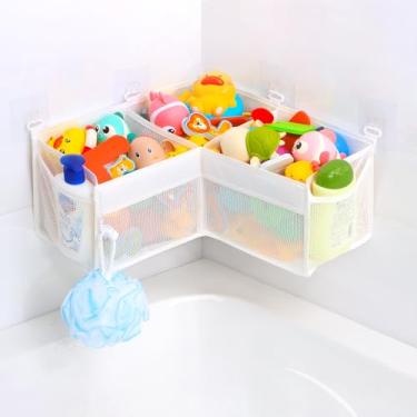 Imagem de KPH Organizador De Brinquedos De Banho De Canto - Armazenamento De Brinquedos De Banho Com 3 Compartimentos Que Economiza Espaço, Suporte De Brinquedos De Banheiro De Malha Para Crianças, Organizad