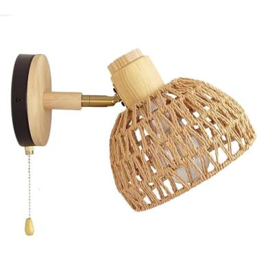 Imagem de BUBYVV Luminária De Parede De Vime Com Interruptor De Corrente, Luminárias De Vime Para Quarto, Arandelas De Parede Estilo Fazenda, Luminária De Parede Interna, Arandelas De Cabeceira Estilo Boho (