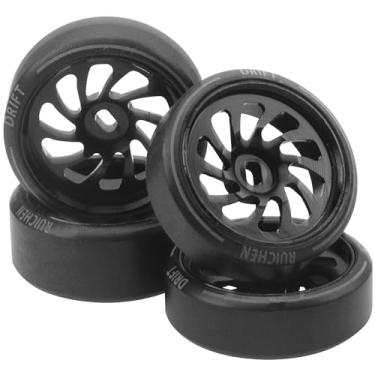 Imagem de 4PCS ShareGoo 1/28 RC Drift Wheels Metal Rims & Plastic 1/28 Drift Tires Compatible with 1/28 Wltoys K969 K989 P929 Kyosho Mini-Z Mini-Q RC Scale Drift Car (Black)