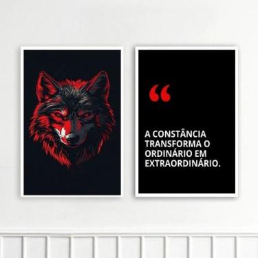 Imagem de Kit 2 Quadros Motivacionais Constância - Lobo 24x18cm - com vidro - Qu