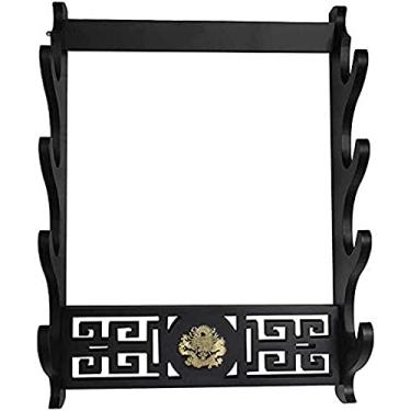 Imagem de JNQLLDS Suporte de espada suporte de espada suporte de parede Katana Samurai Display Rack estilo dragão exibição preta, fácil de instalar colocação estável moldura multicamadas