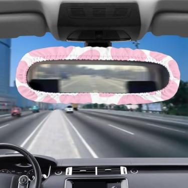 Imagem de Bulopur Capa de espelho retrovisor com estampa de vaca rosa à prova de poeira elástica para carro acessórios para espelho retrovisor capa universal para veículos, SUV, caminhão, trailer