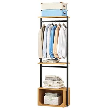 Imagem de Arara de roupas de bambu, cabideiro, portátil, aberto, guarda-roupa, trilhos para roupas, prateleiras organizadoras para entrada e quarto de cama/B/78 cm