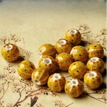 Imagem de Melancia Padrão Contas De Porcelana 12mm 60pcs Handmade Rodada Contas De Cerâmica Para Fazer Jóias Pulseira Espaçador Bead Crafting, Yellow, 12mm 60pcs