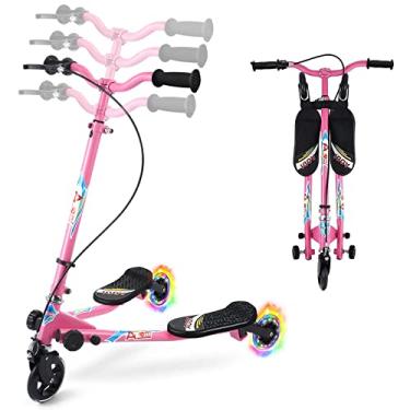 Imagem de AODI 3 rodas dobrável scooter swing scooter Tri Slider Kickgle Scooters Push Drifting com alça ajustável para meninos/meninas/adultos de 8 anos ou mais... (rosa)