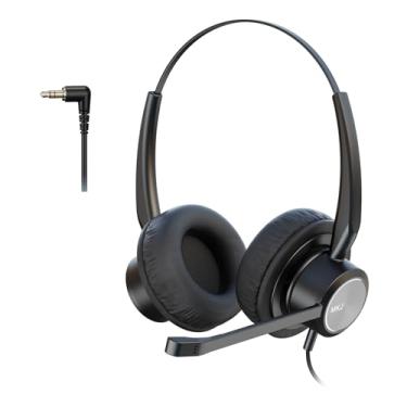 Imagem de Fone de ouvido de 2,5 mm para telefones fixos com microfone com cancelamento de ruído para Cisco SPA Panasonic KX-NT366 KX-TGF380M KX-TG6543 GigaUniden Grandstream DECT telefones sem fio