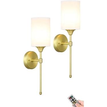 Imagem de Lâmpada de parede Operado por bateria de parede conjunto de 2, luz de parede sem fio com lâmpada de parede remota e diminuída recarregável com timer para sala de estar, quarto, entrada, prat